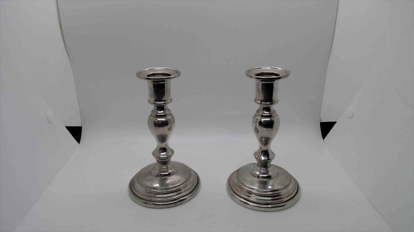 Vintage Polished Pewter Candlestick Holders – Set of 2