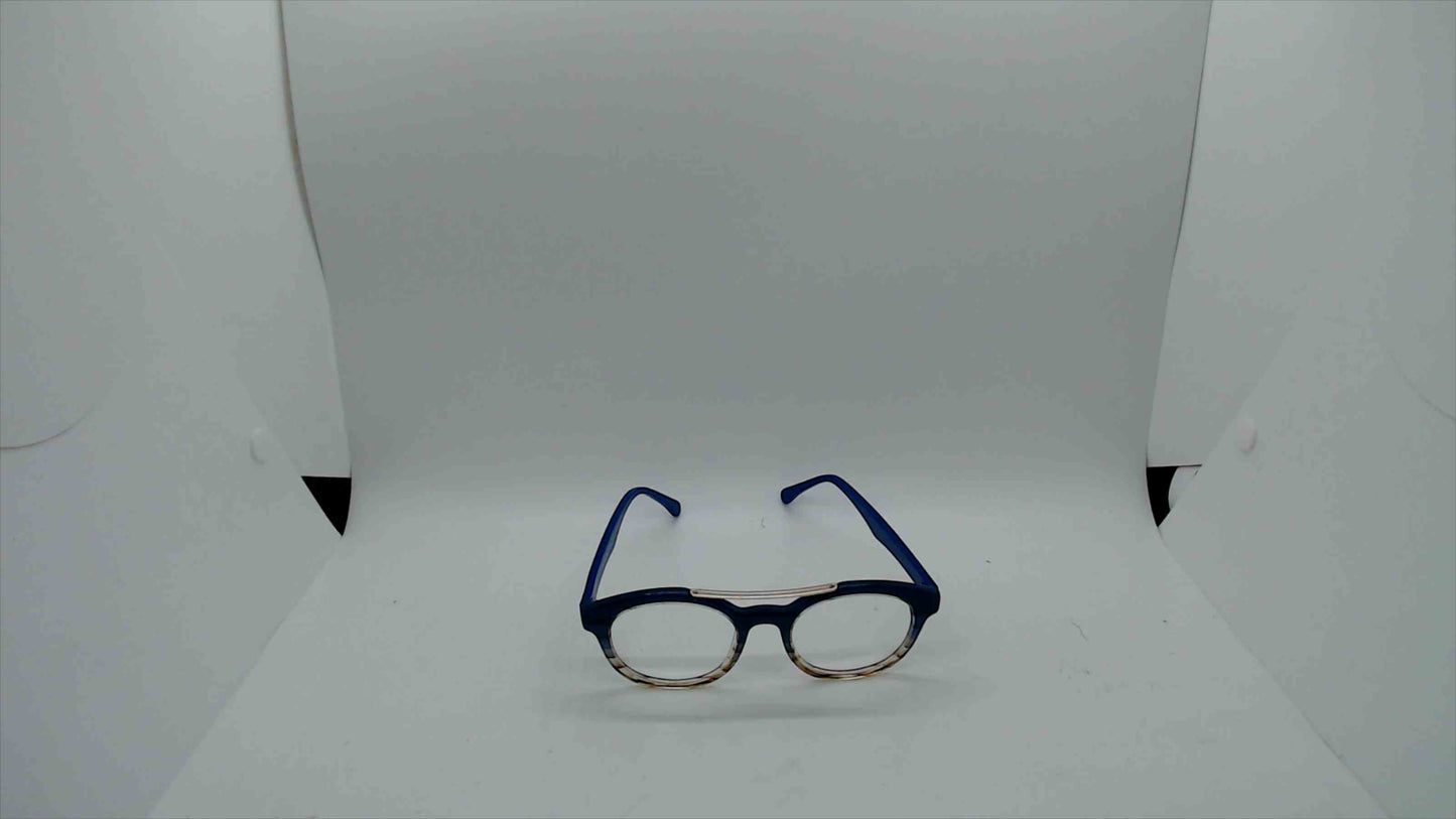 Retro Half-Rim Blue & Clear Glasses – Classic Browline Frame with Gold Accent