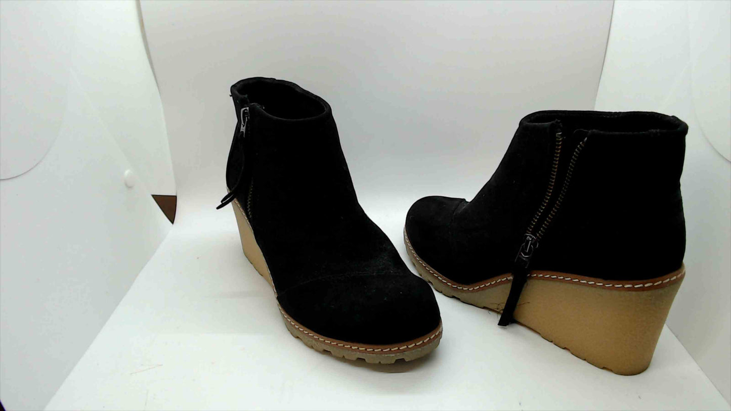 Black Faux Suede Wedge Booties with Side Zipper - Woman size 6.5