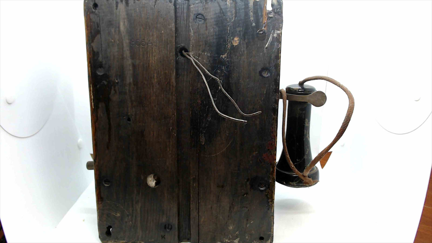 Antique Wooden Wall-Mount Crank Telephone – Early 1900s Vintage Oak Box Phone with Dual Bells