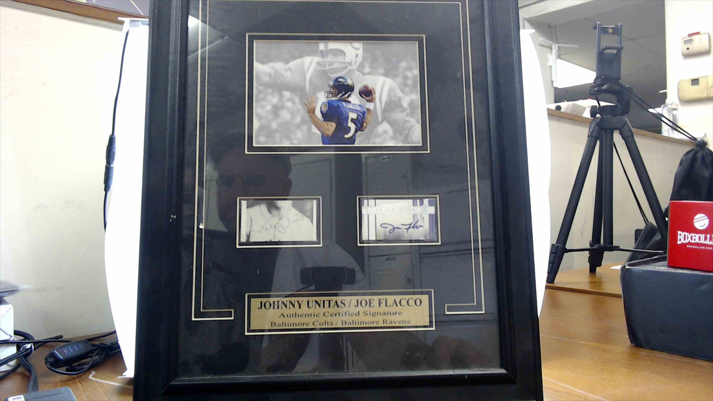 Johnny Unitas & Joe Flacco Dual Autographed Display – Baltimore Colts & Ravens Certified Signature Frame
