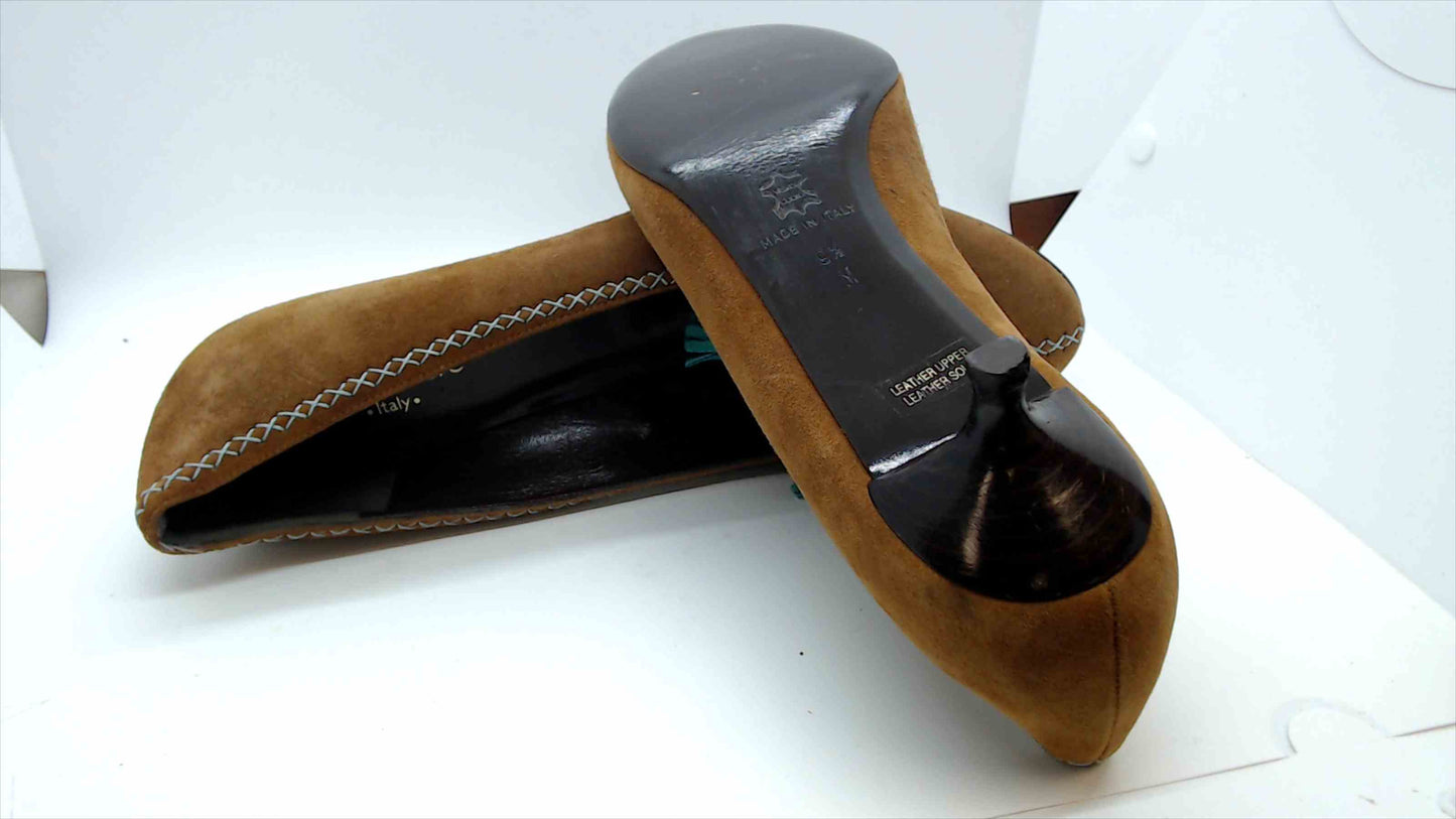 Isabella Fiore Italian Suede Pumps – Size 9.5 – Tan with Contrast Stitching