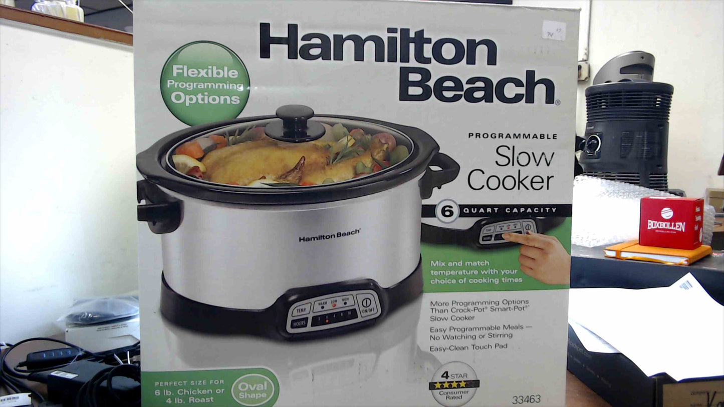 Hamilton Beach 6-Quart Programmable Slow Cooker – Model 33463 (Stainless Steel, Oval)