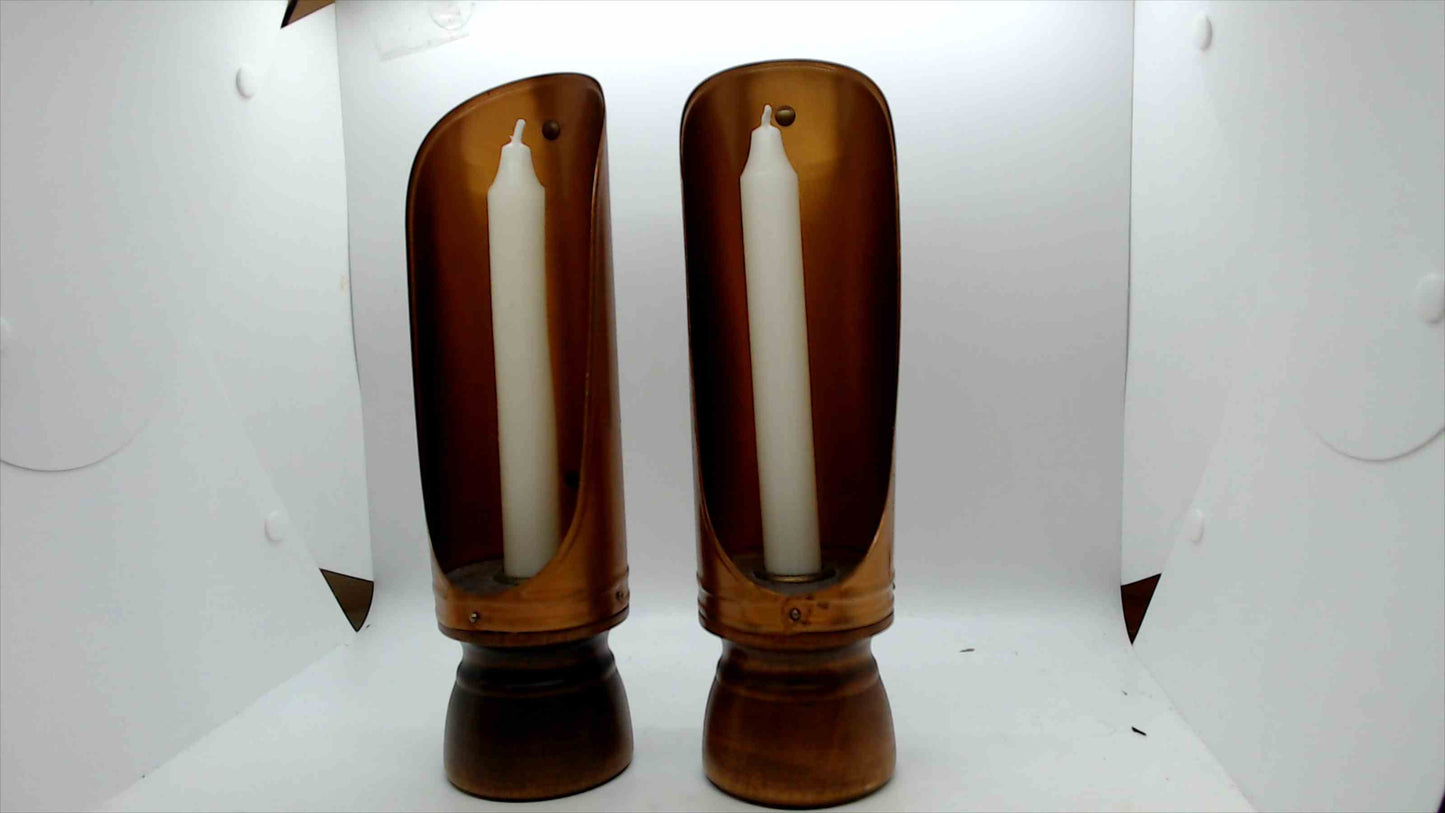 Vintage Copper-Toned Metal Wall Sconce Candle Holders – Set of 2 – Rustic Primitive Style
