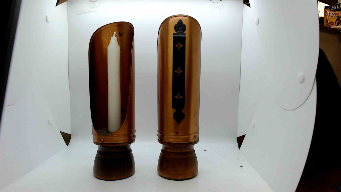 Vintage Copper-Toned Metal Wall Sconce Candle Holders – Set of 2 – Rustic Primitive Style