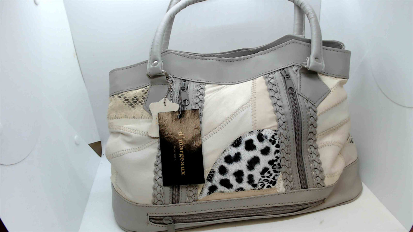 New d'Margeaux Patchwork Satchel Handbag – Faux Animal Print & Braided Detail