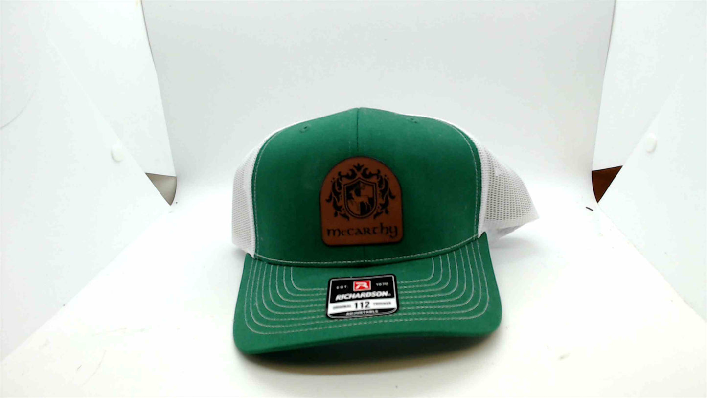 Brand New Richardson 112 McCarthy Trucker Hat – Green & White Mesh Snapback with Leather Patch