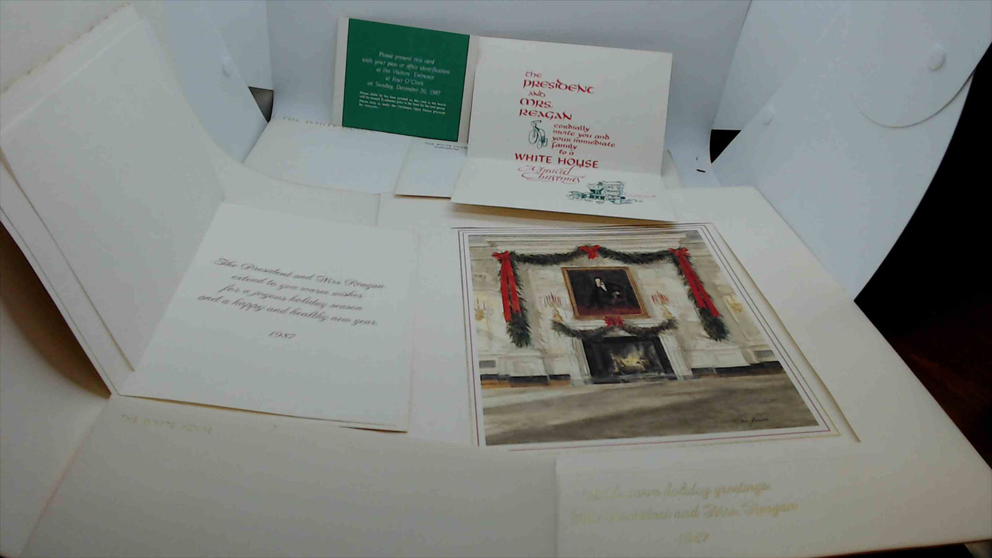 1987 Ronald & Nancy Reagan White House Christmas Card Set + Invitation – Historic Presidential Holiday Ephemera