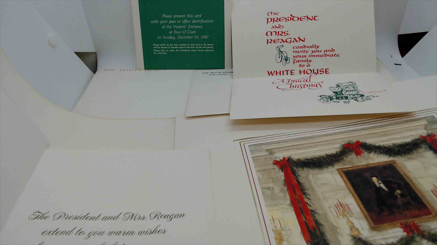 1987 Ronald & Nancy Reagan White House Christmas Card Set + Invitation – Historic Presidential Holiday Ephemera