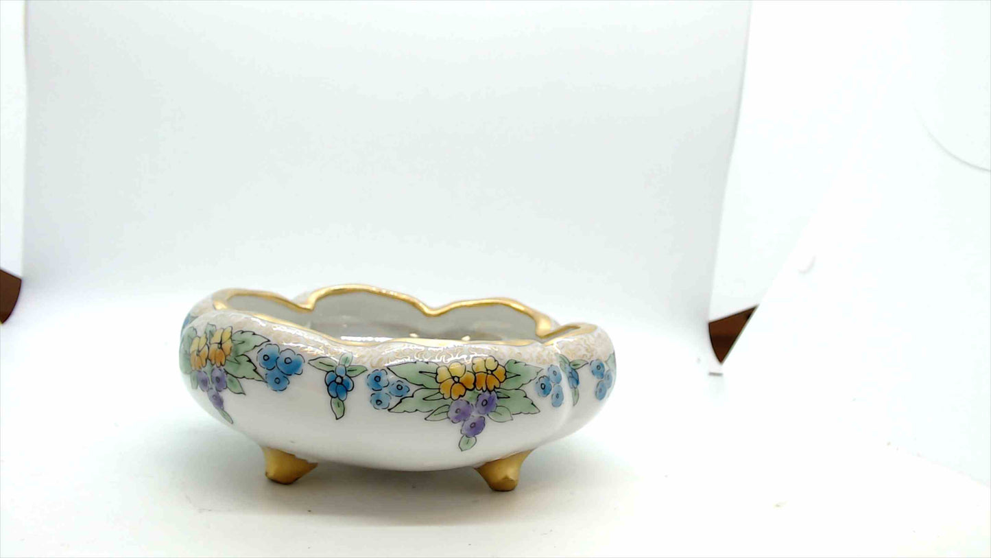 Antique 1911 Hand-Painted Footed Porcelain Bowl – Signed by LucElla Blacklidge