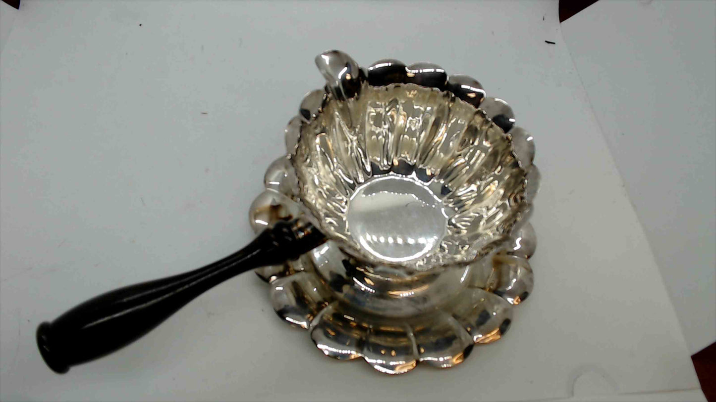 Vintage Delliberti Italy Silver-Plated Sauce Warmer with Wood Handle