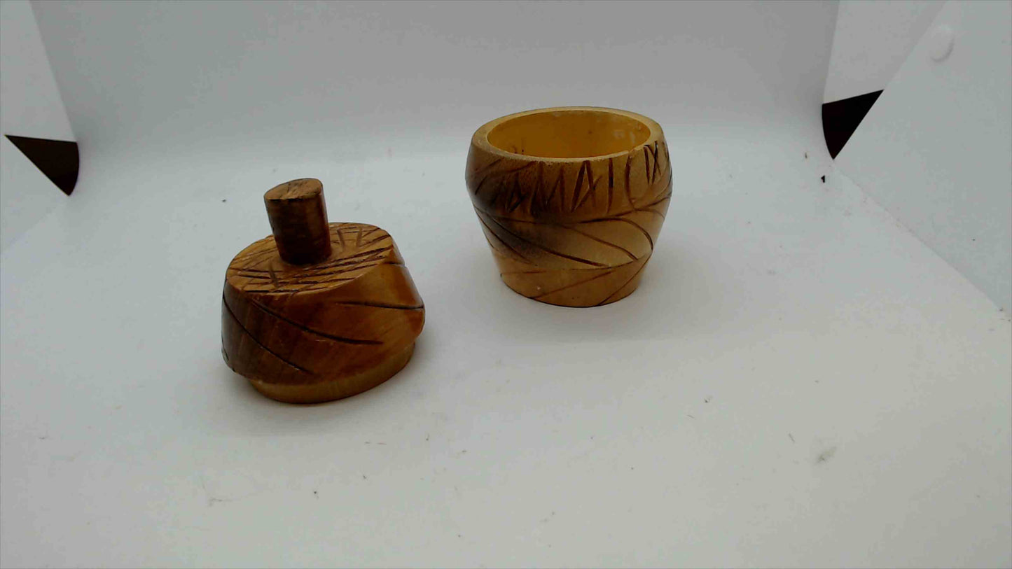 Hand-Carved Wooden Jar with Lid – "Jamaica" Souvenir Trinket Box