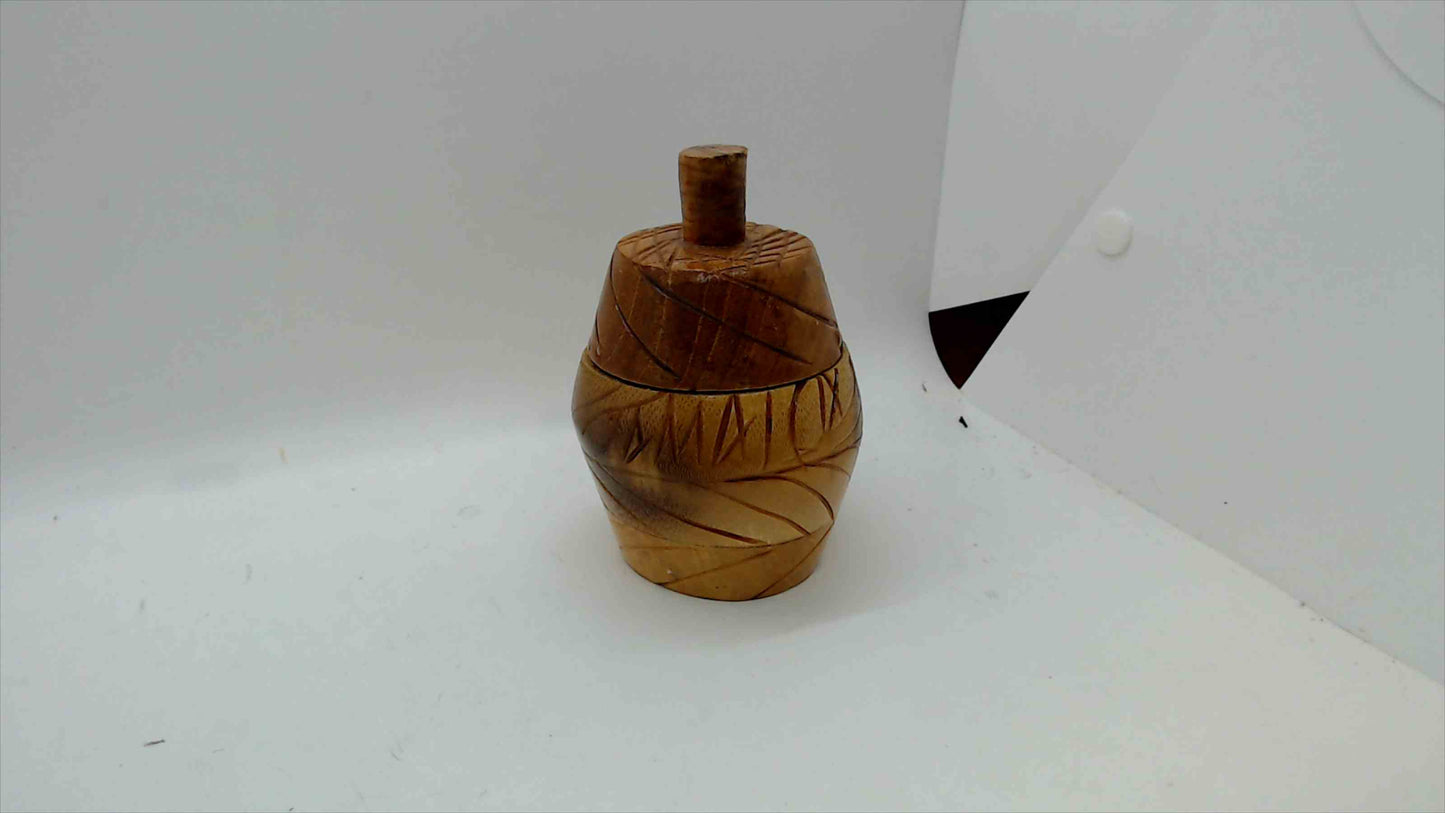 Hand-Carved Wooden Jar with Lid – "Jamaica" Souvenir Trinket Box