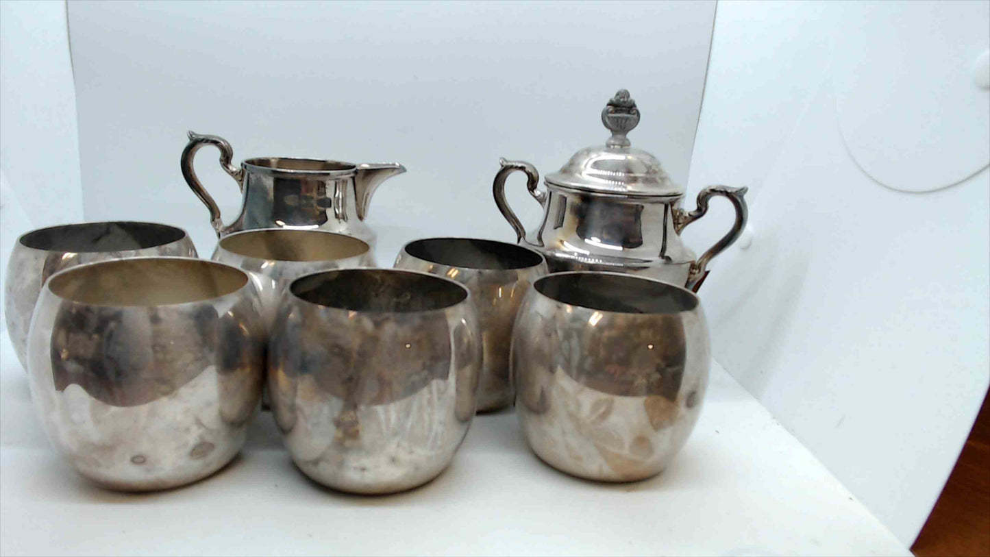 Vintage EPCA Silverplate by Poole Tea & Creamer Set with 6 Cups – 8-Piece Set
