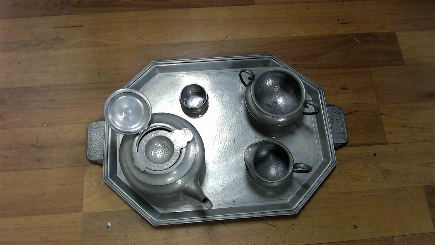 Vintage English Pewter Tea Set by Homeland Sheffield – 5 Piece Hand Hammered Set