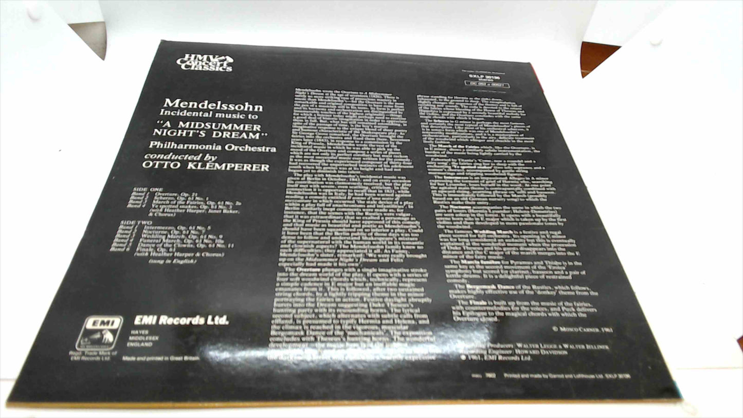 Mendelssohn - A Midsummer Night’s Dream Incidental Music - Otto Klemperer - EMI Concert Classics LP