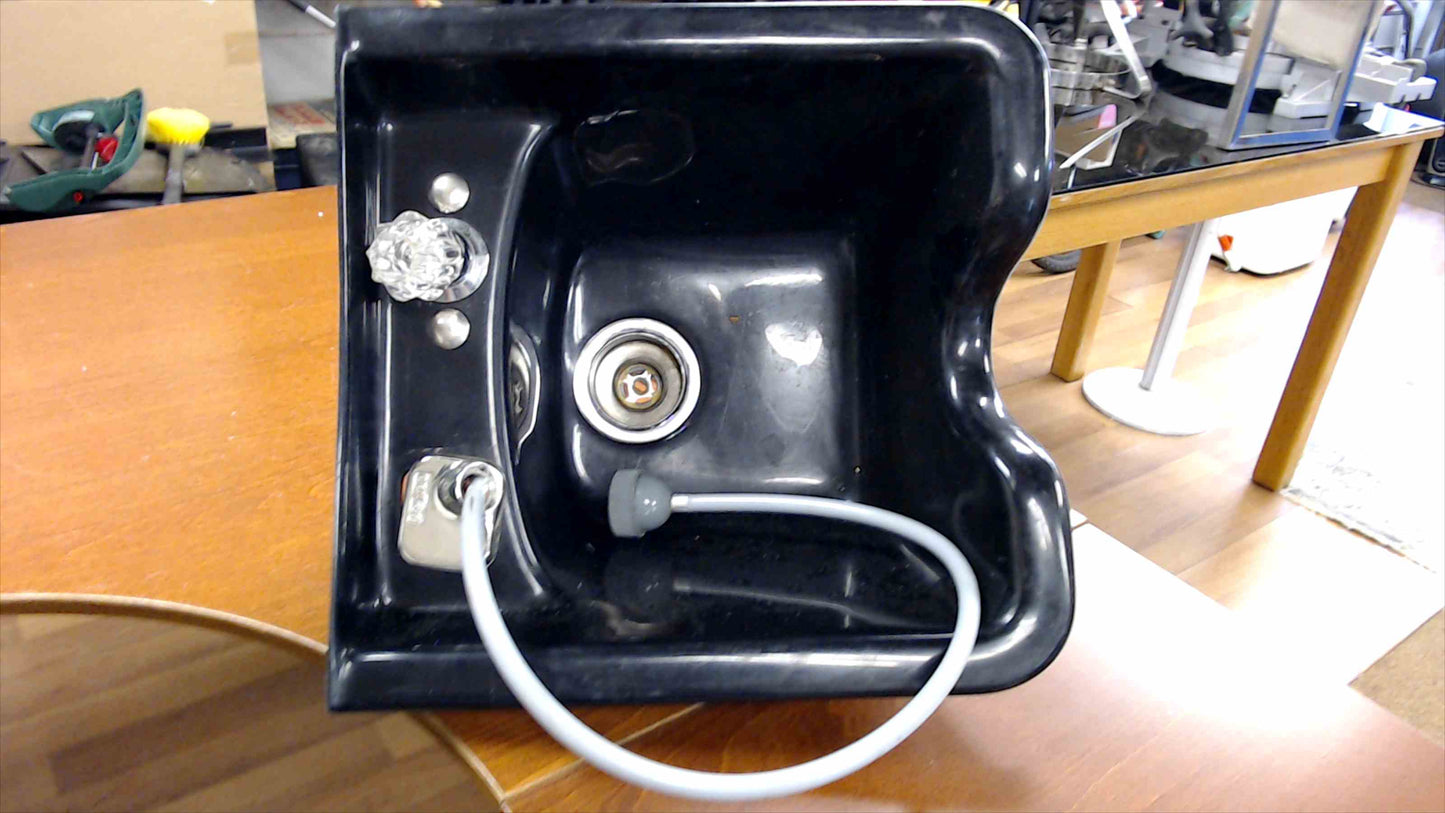 Used Portable Shampoo Bowl Sink – Tested & Working – Black with Faucet & Hoses