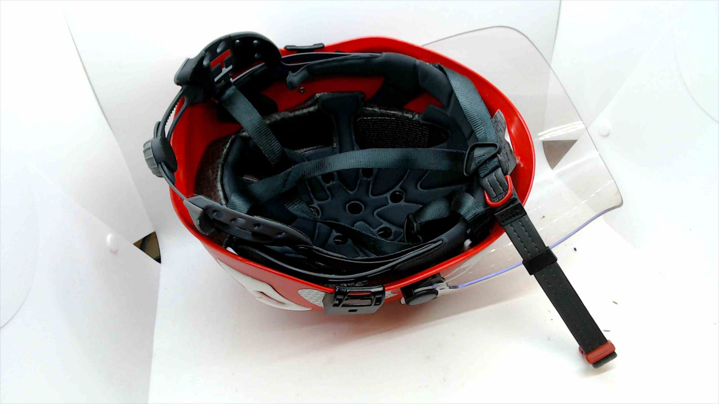 Red Protective Safety Helmet with Clear Face Shield – Adjustable Fit