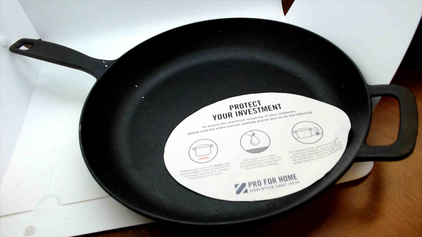Pro For Home Non-Stick Cast Iron Skillet – 12” with Dual Handles Brand New