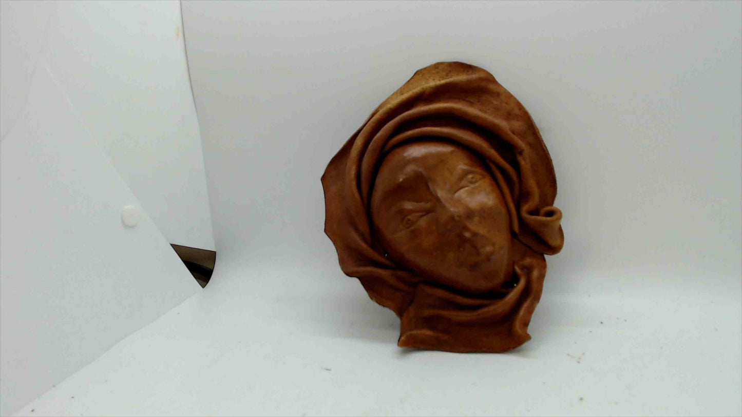 Vintage Handcrafted Leather Wall Mask – Woman in Headscarf