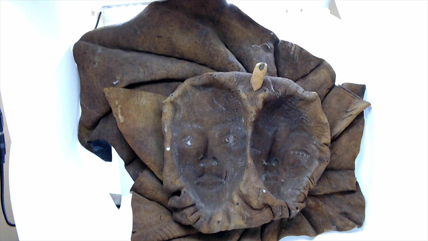 Vintage Handcrafted Leather Wall Art – Double Face Mask Sculpture