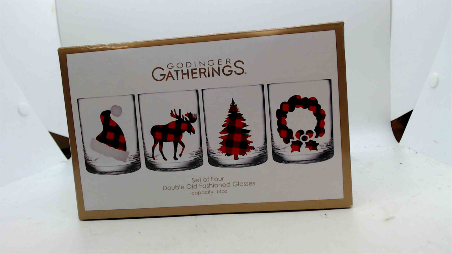 Godinger Gatherings Holiday Double Old Fashioned Glasses – Set of 4, 14oz