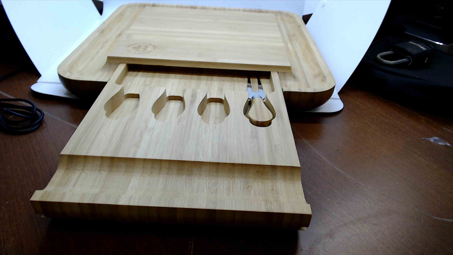 Belmont 100% Natural Bamboo Cheese Board with Slide-Out Drawer
