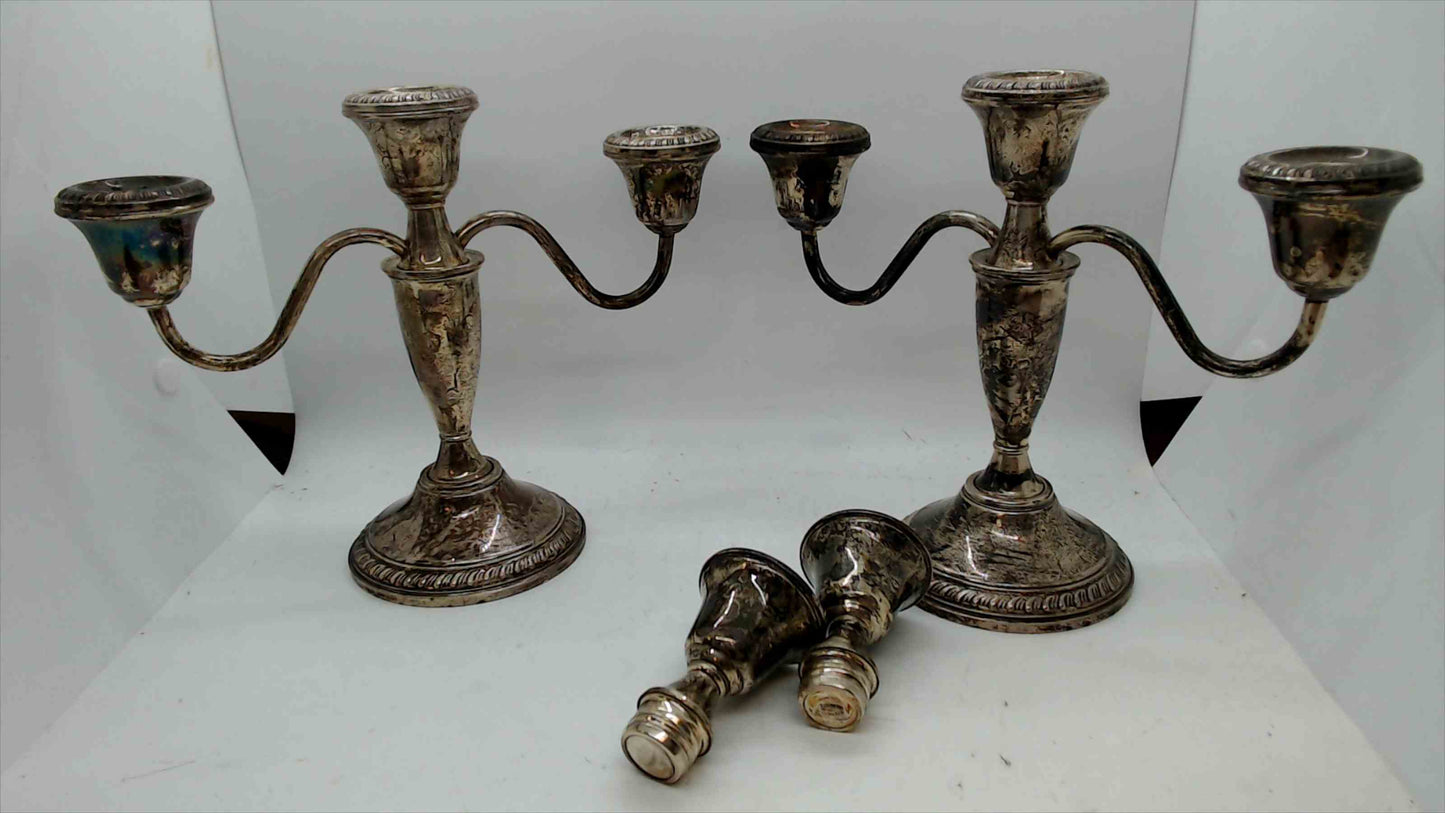 Vintage Crown Sterling Weighted 3-Arm Silver Candelabra – 1.8 lbs