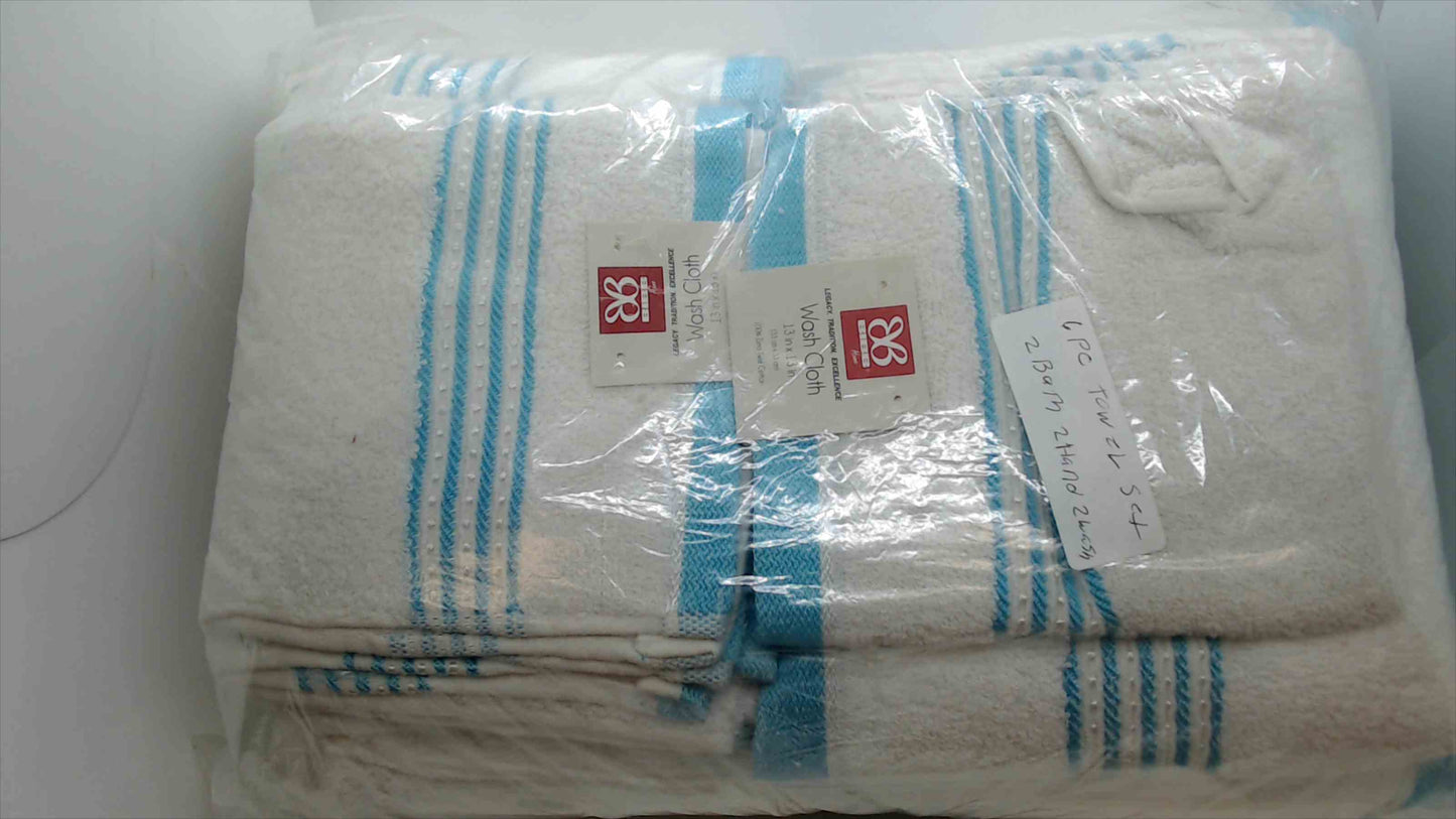 Bibb Home 6-Piece Cotton Towel Set – White with Blue Stripes