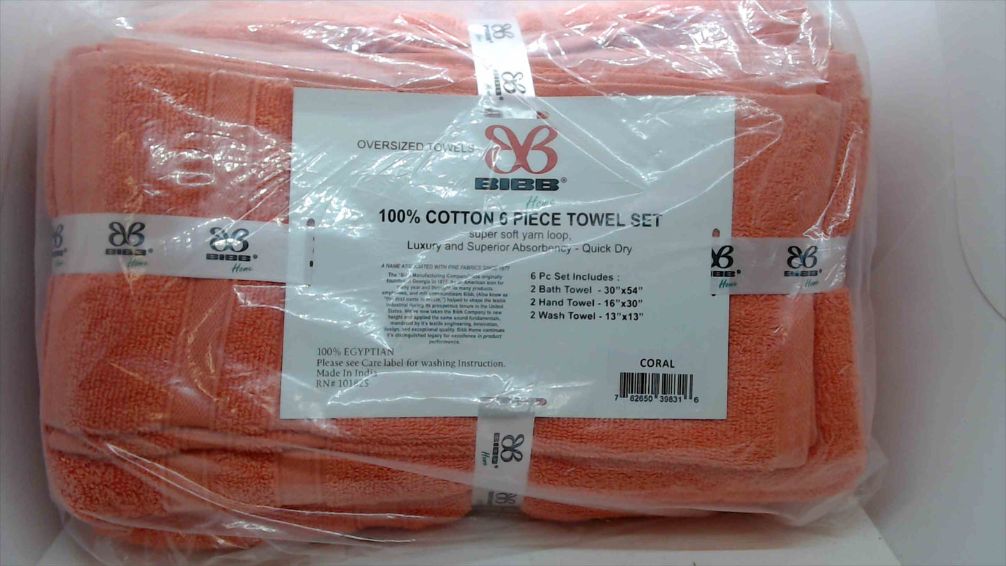 Bibb Home 6-Piece 100% Cotton Towel Set – Coral