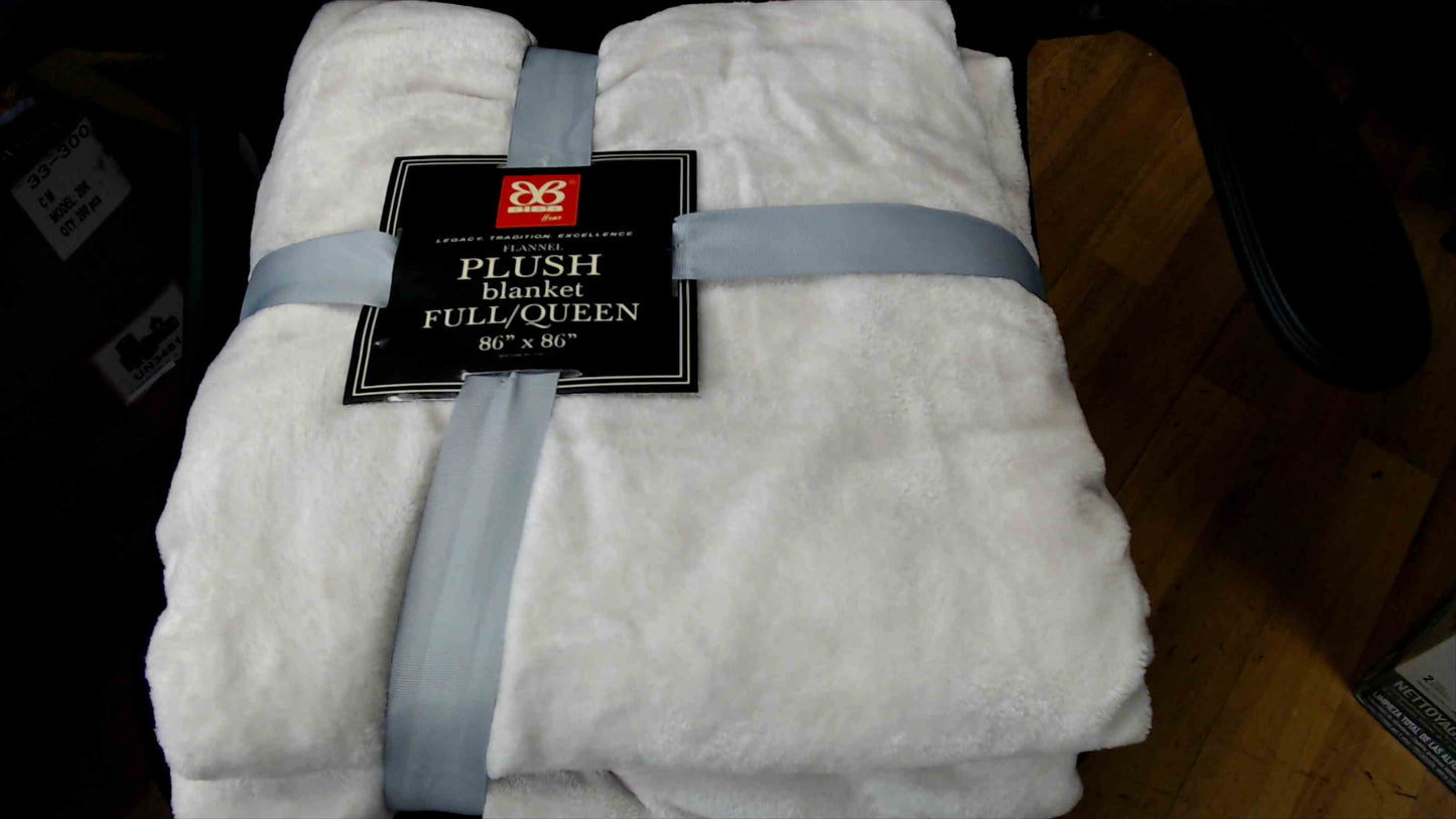 BIBB Home Plush Blanket – Full/Queen Size (86" x 86") – White