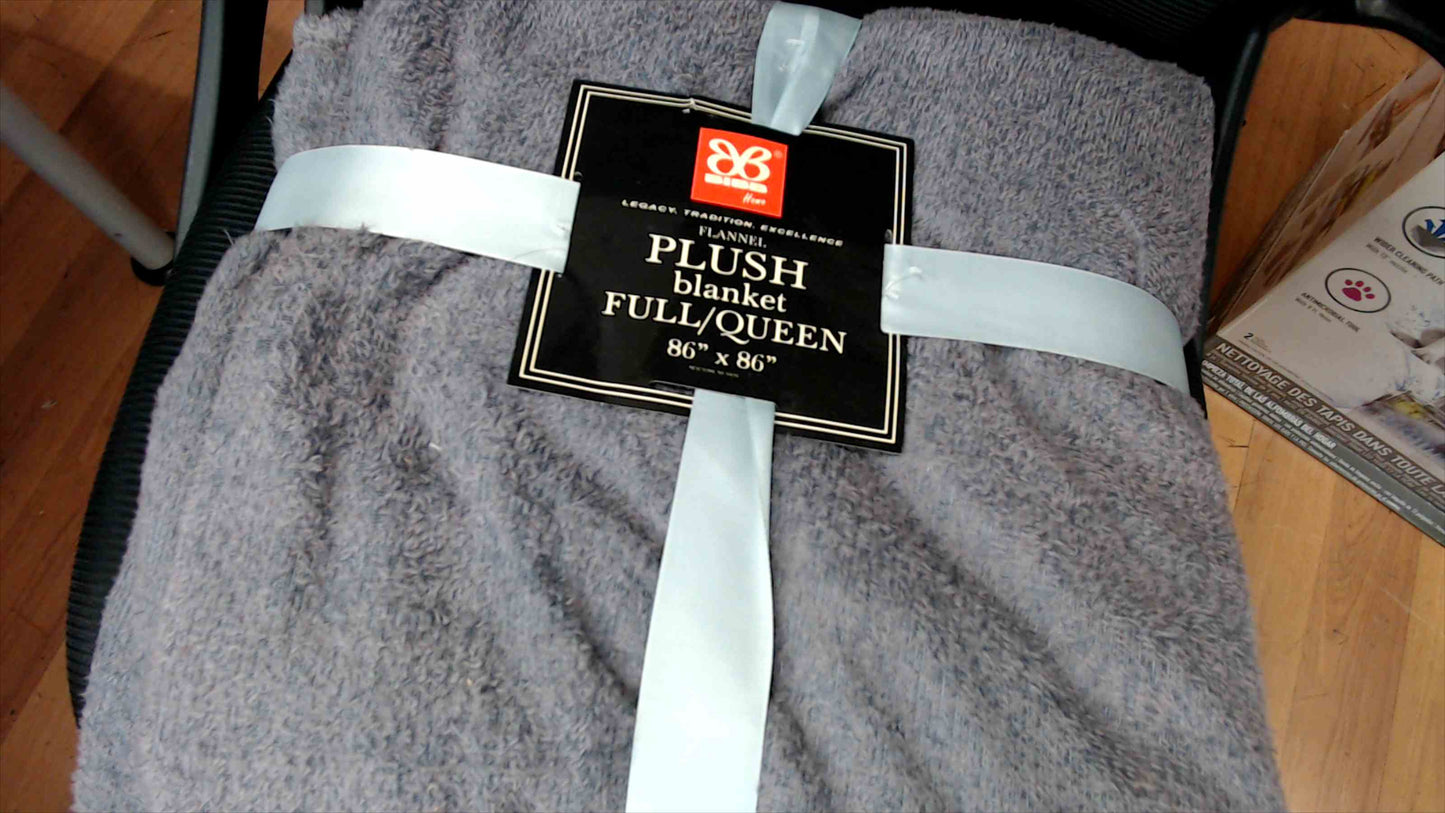 BIBB Home Plush Flannel Blanket – Full/Queen (Gray, 86” x 86”) Grey