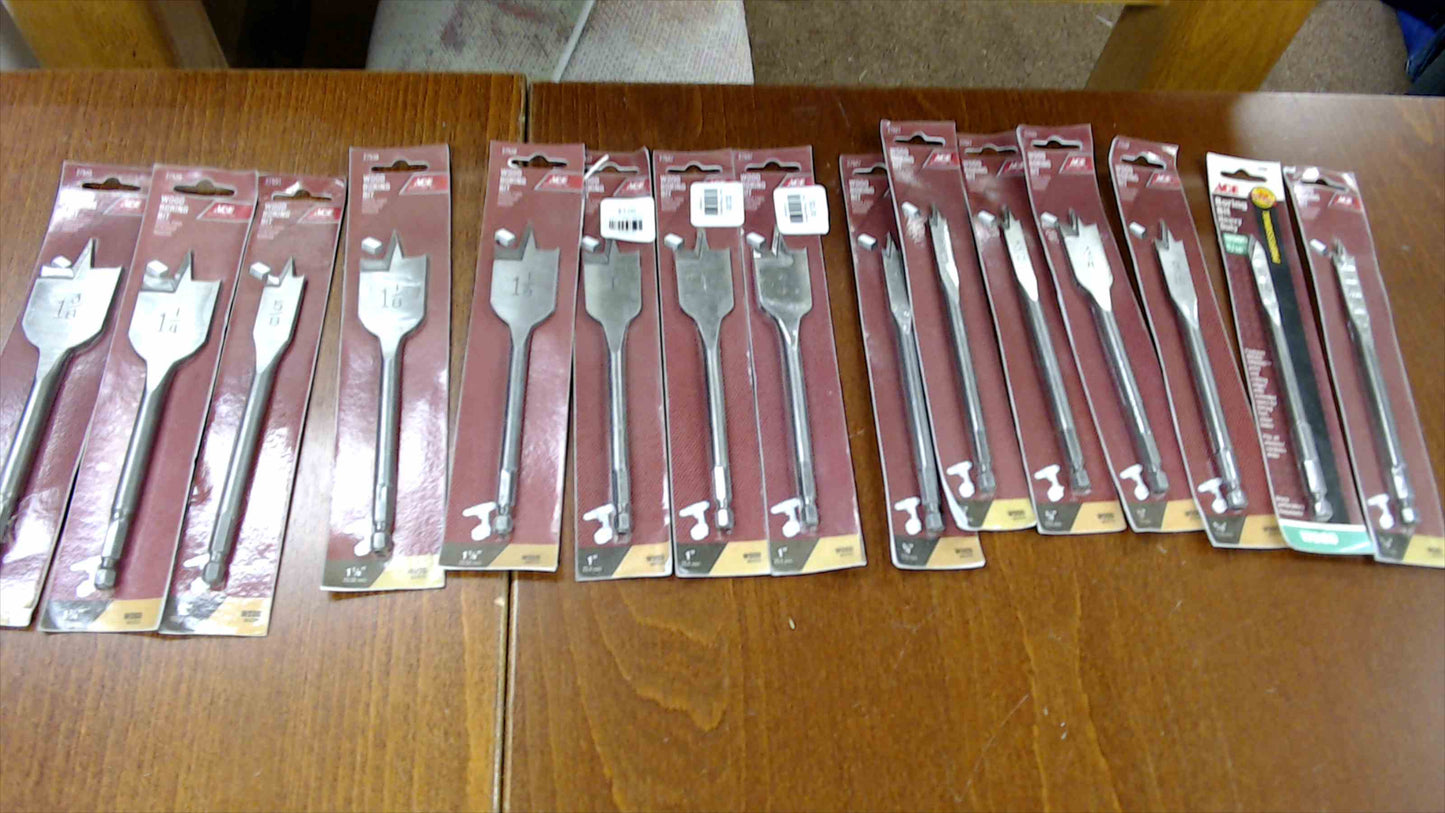 ACE Wood Boring Spade Bit Bundle – 15-Piece Set, Various Sizes