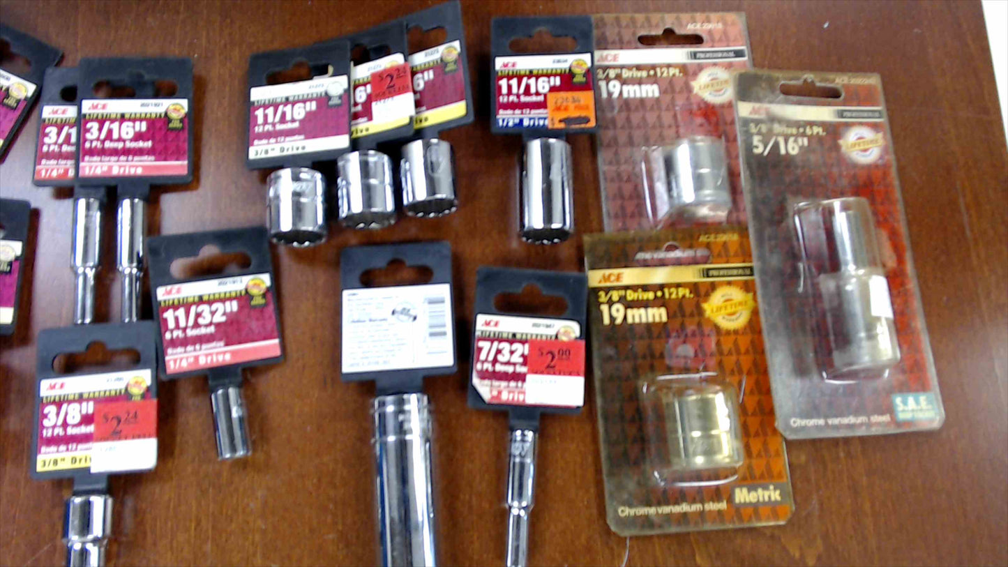 28-Piece ACE Chrome Socket & Adapter Bundle – SAE & Metric, New