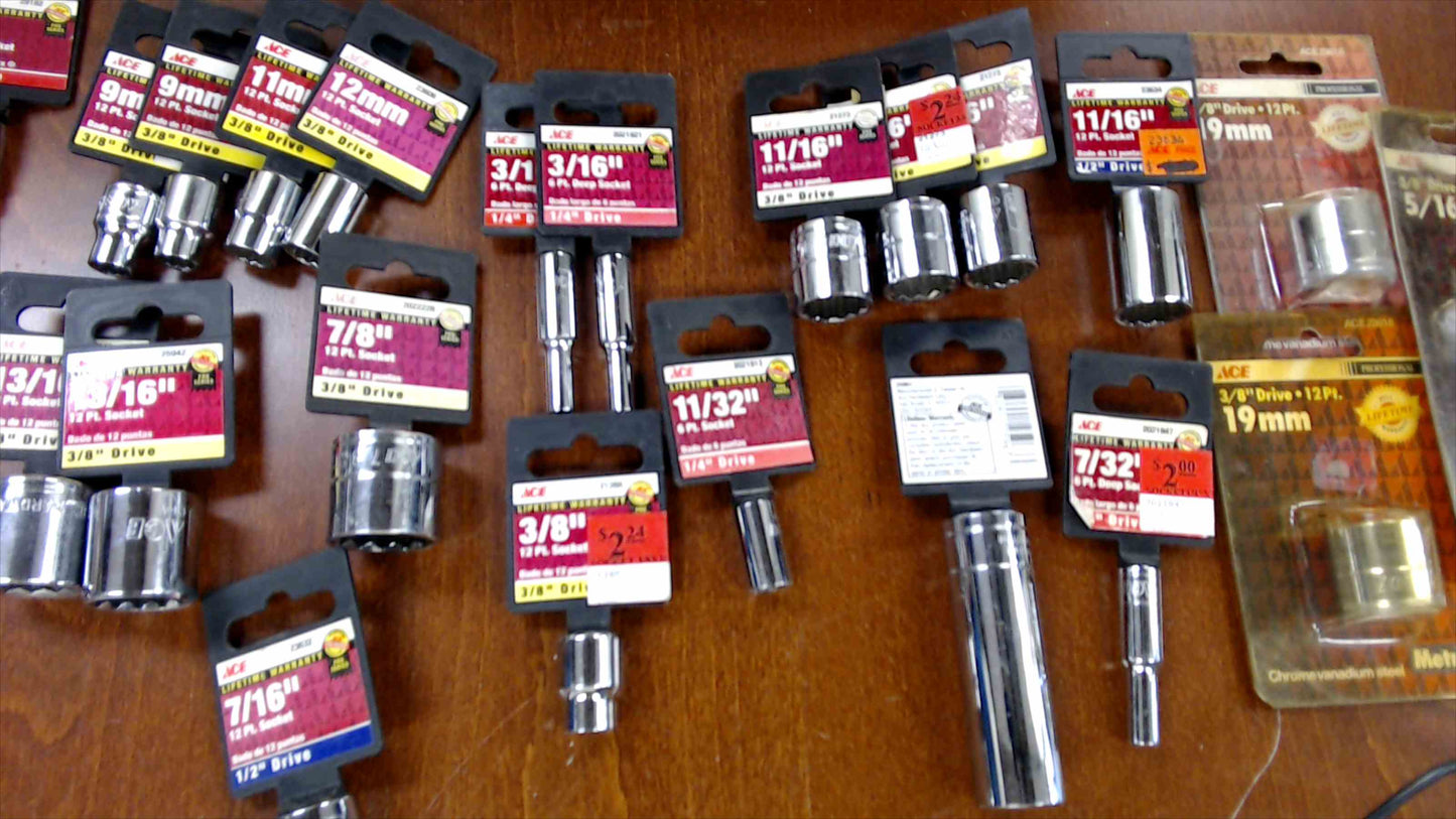 28-Piece ACE Chrome Socket & Adapter Bundle – SAE & Metric, New