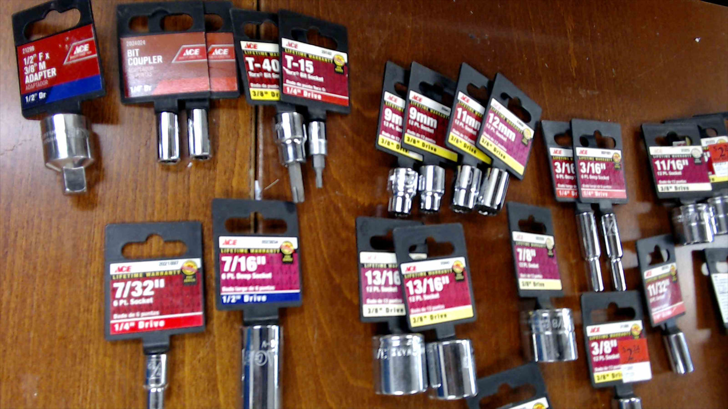 28-Piece ACE Chrome Socket & Adapter Bundle – SAE & Metric, New