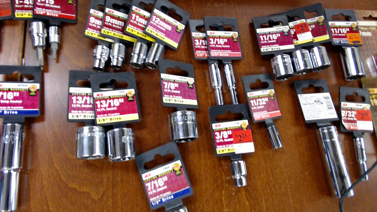 28-Piece ACE Chrome Socket & Adapter Bundle – SAE & Metric, New