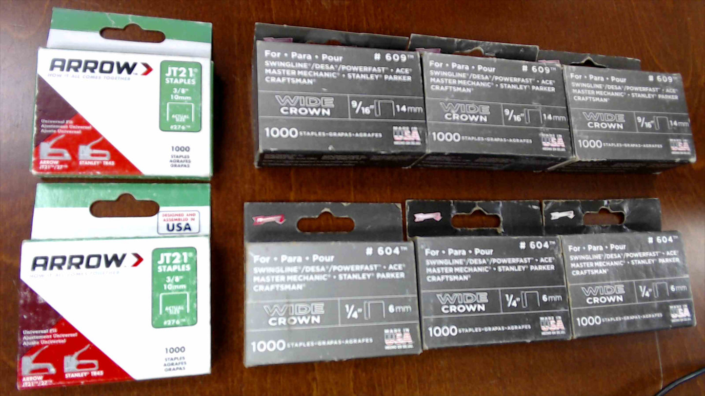 Lot of 8 Boxes – Arrow JT21 & Wide Crown Staples (8,000 Total)