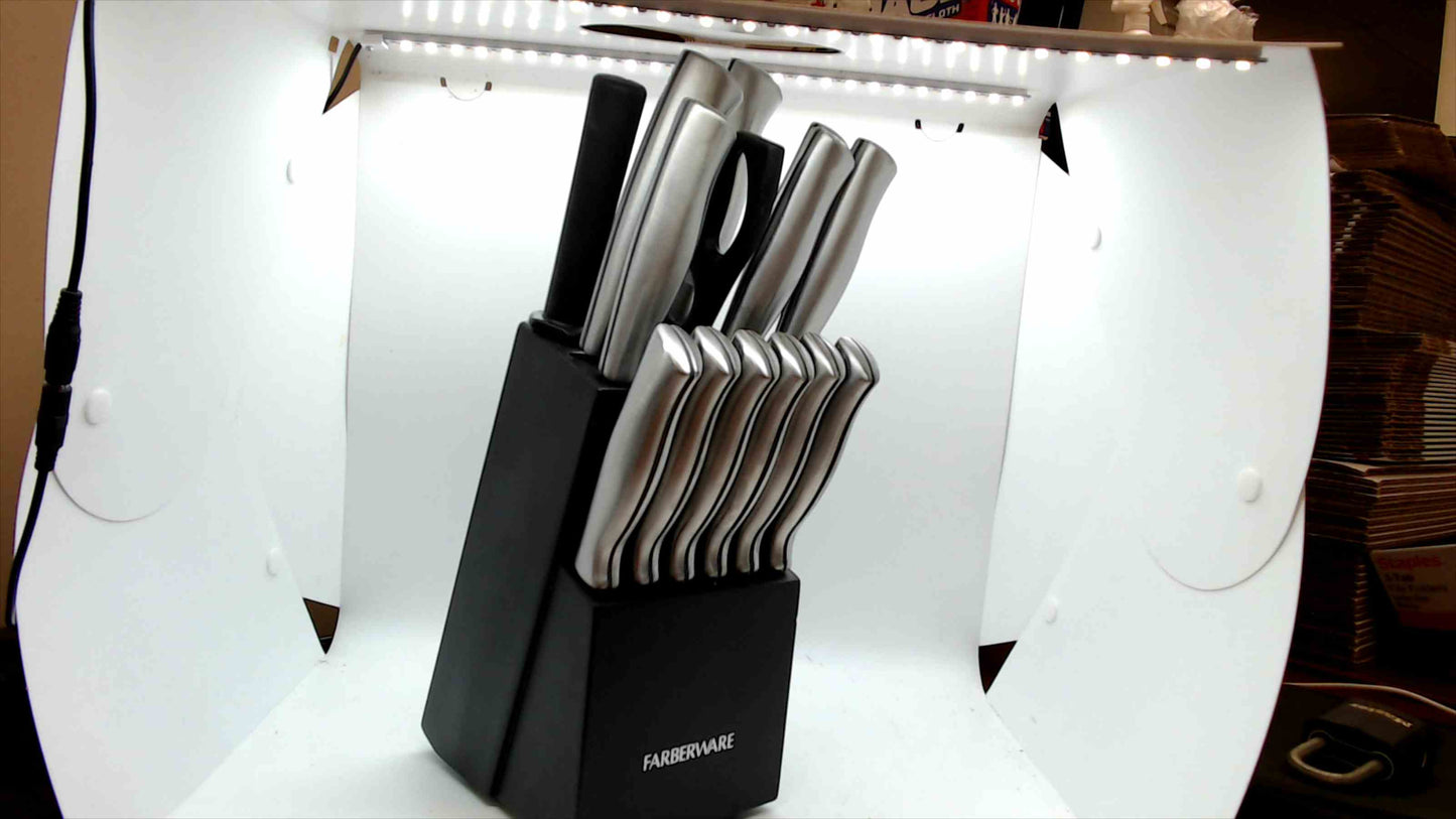 Farberware 15-Piece Stainless Steel Knife Block Set – Full Tang Kitchen Cutlery