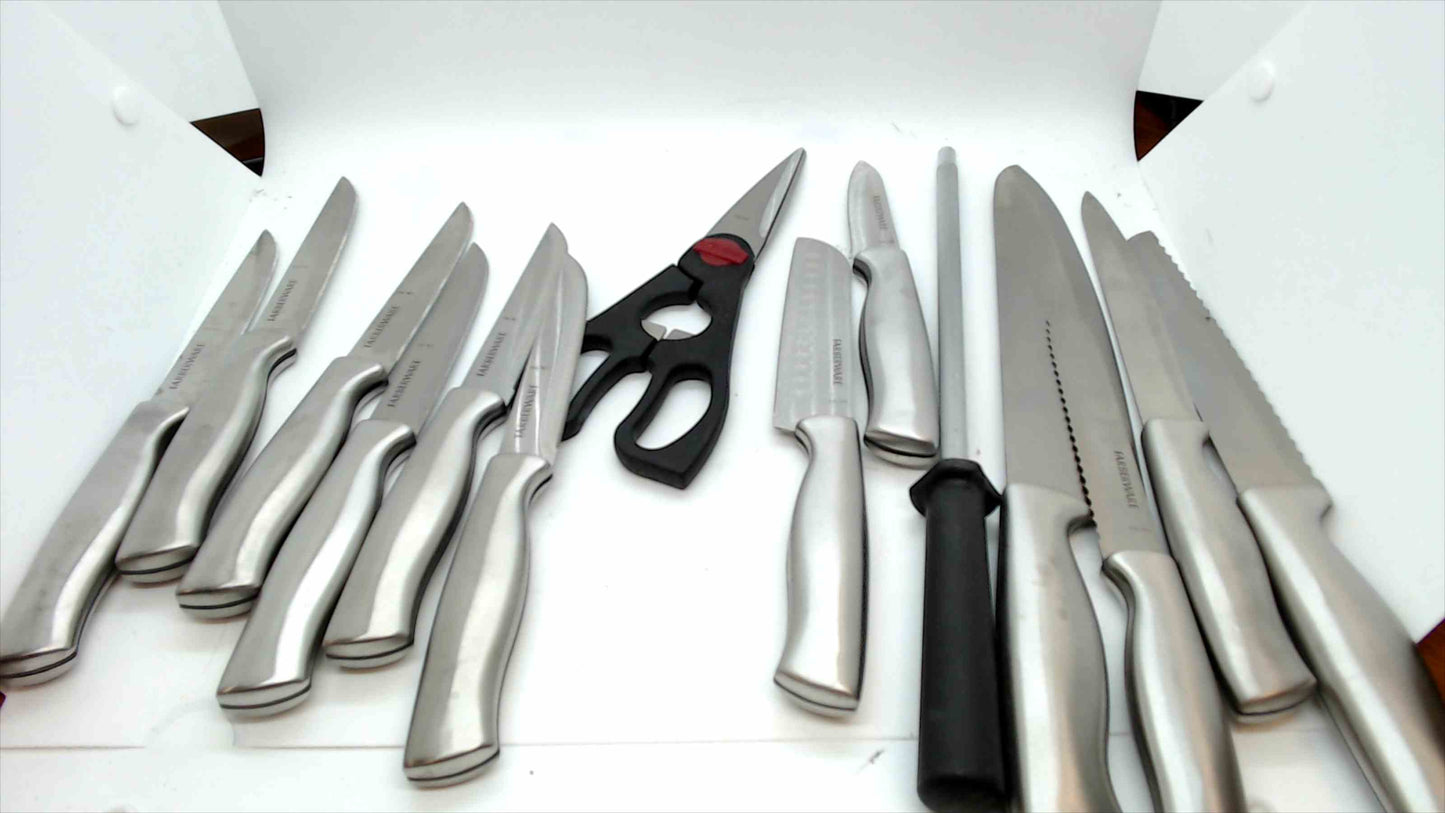 Farberware 15-Piece Stainless Steel Knife Block Set – Full Tang Kitchen Cutlery