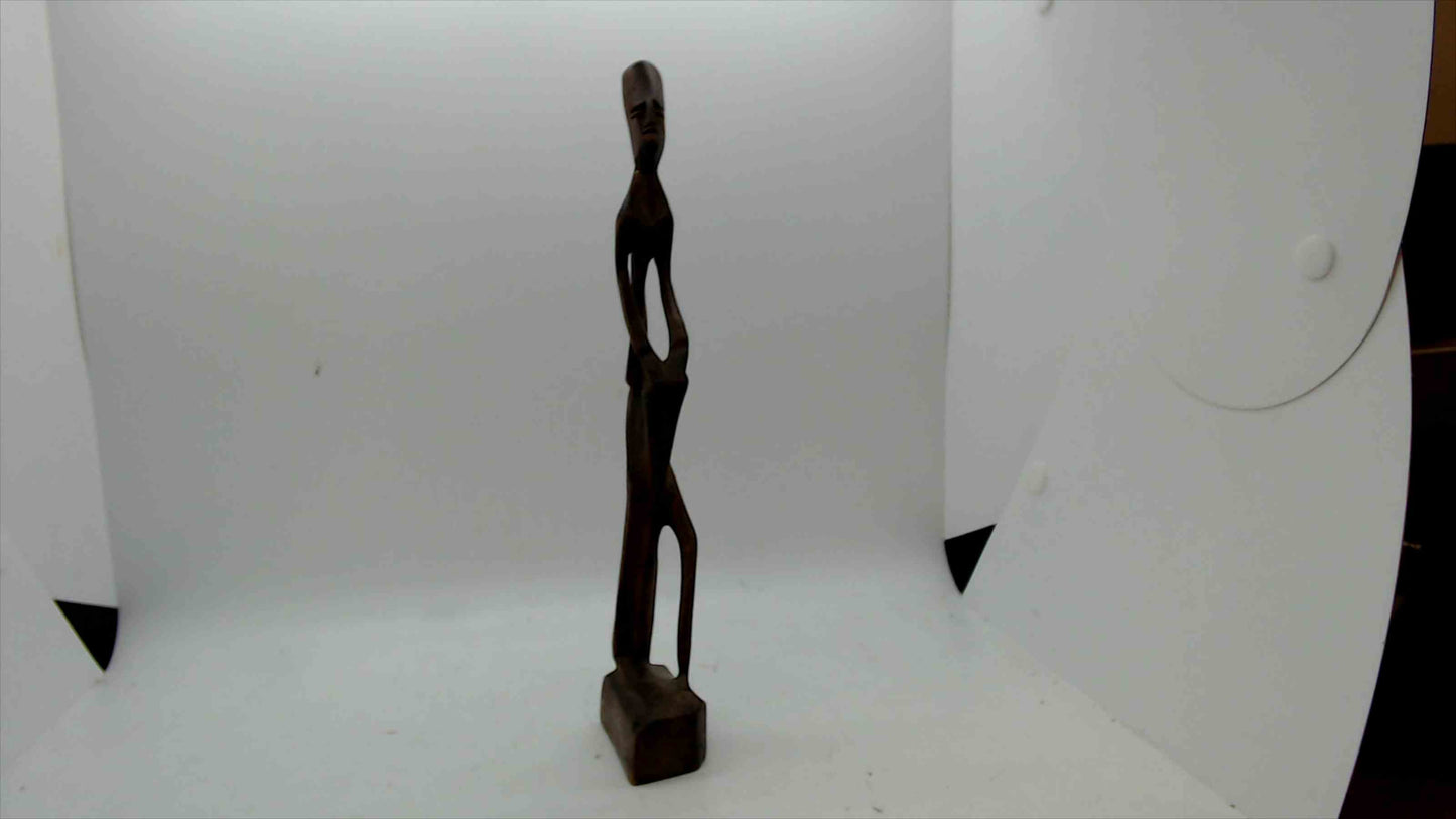 Vintage Hand-Carved African Tribal Wooden Figurine – Tall Abstract Male Sculpture 2