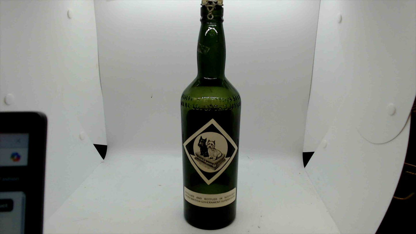 Vintage Black & White Buchanan’s Scotch Whisky Bottle – Empty, Green Glass w/ Paper Labels