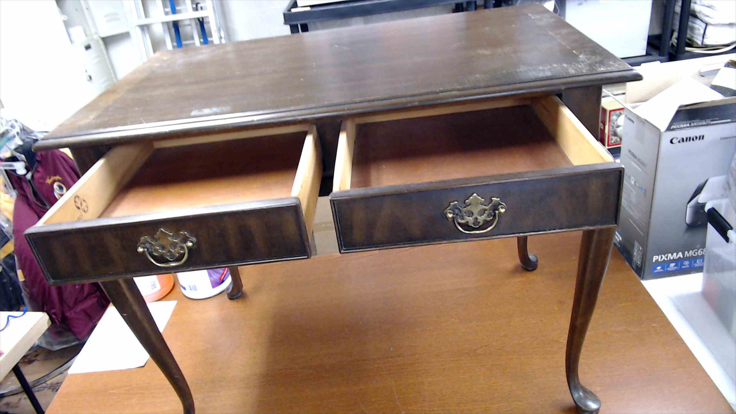 Vintage Queen Anne Style Wooden Writing Desk with Two Drawers