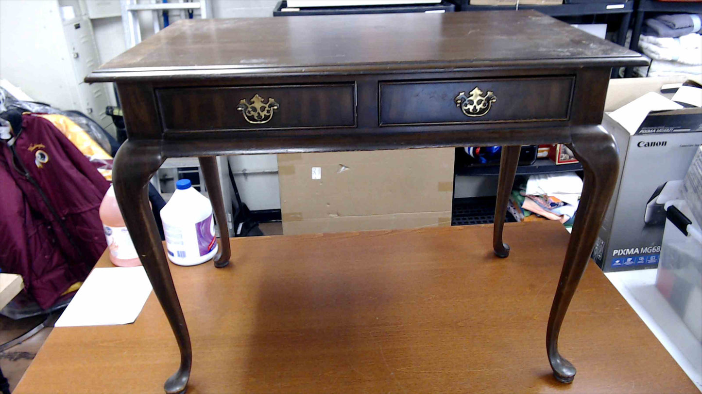 Vintage Queen Anne Style Wooden Writing Desk with Two Drawers