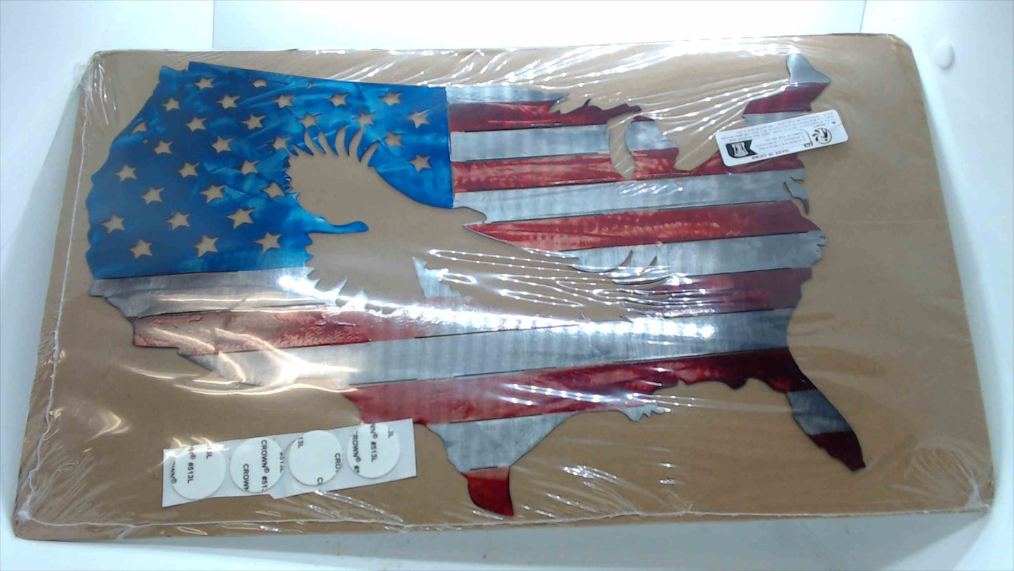 Patriotic Metal Wall Art – USA Map with Bald Eagle & American Flag Design (New, Sealed)