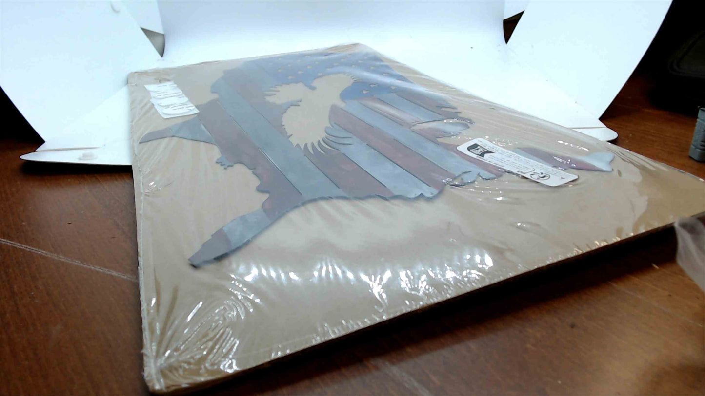 Patriotic Metal Wall Art – USA Map with Bald Eagle & American Flag Design (New, Sealed)