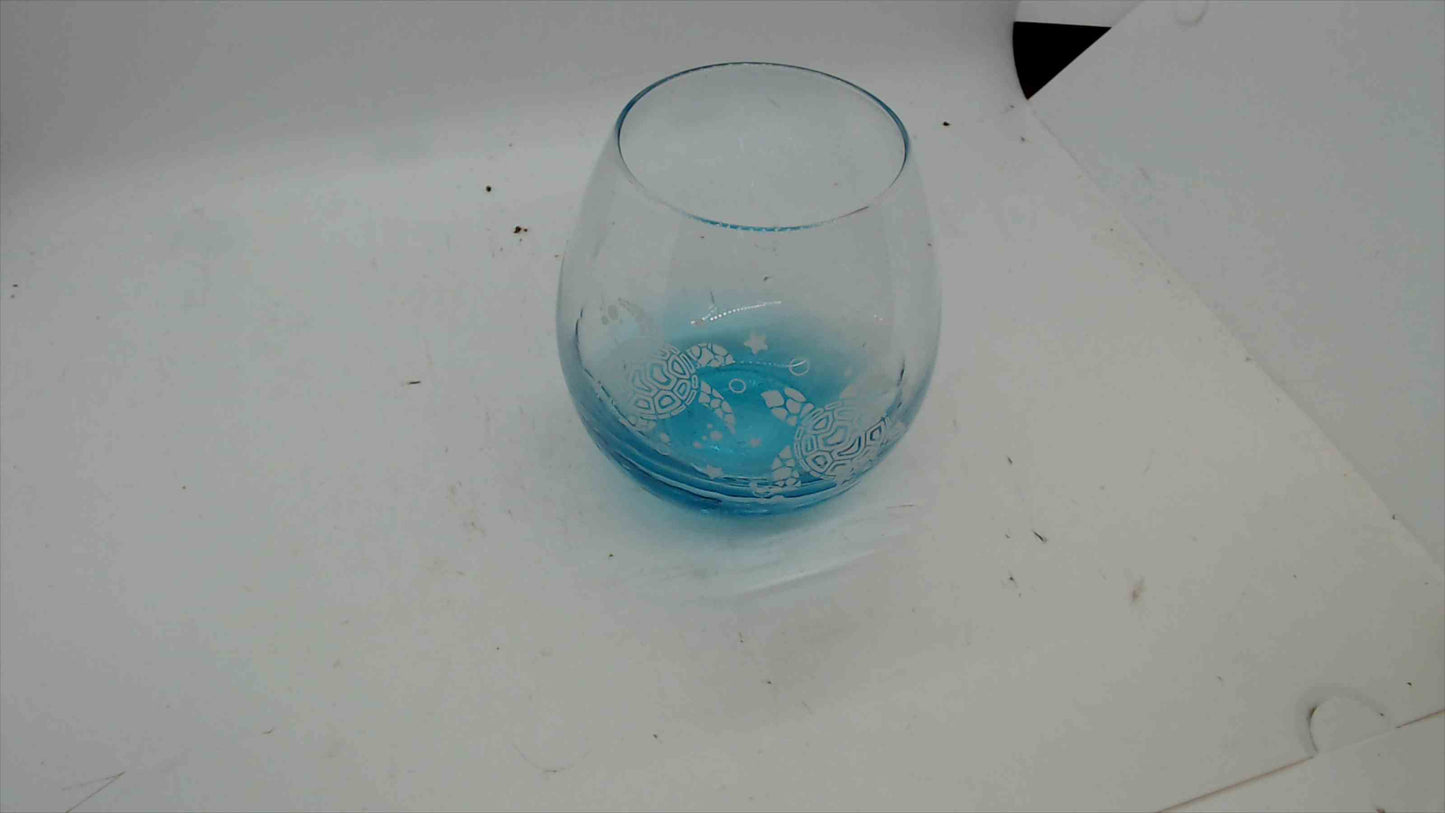 Roraem Crystal Glassware – Blue Ombre Turtle Design Stemless Glass