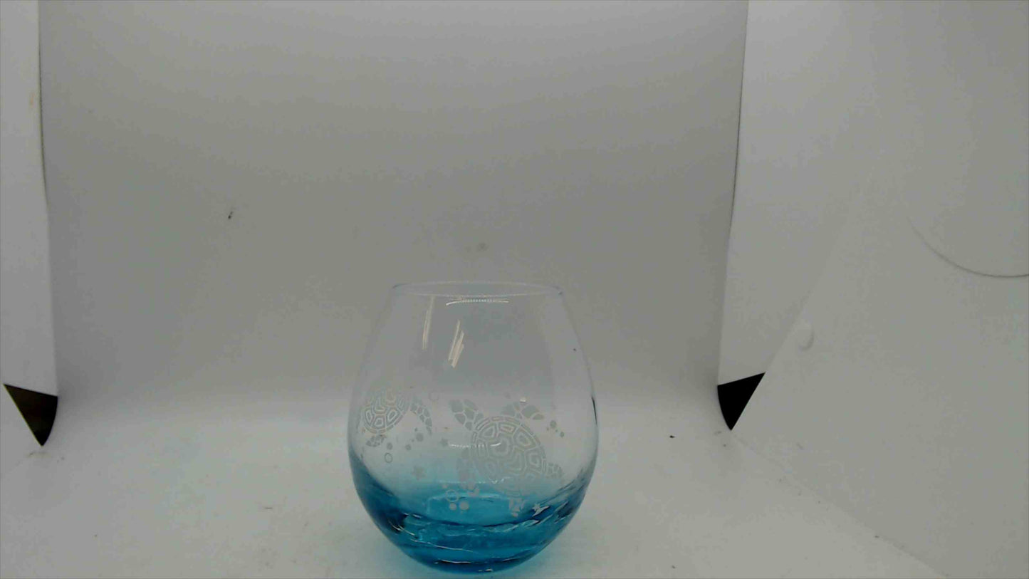 Roraem Crystal Glassware – Blue Ombre Turtle Design Stemless Glass