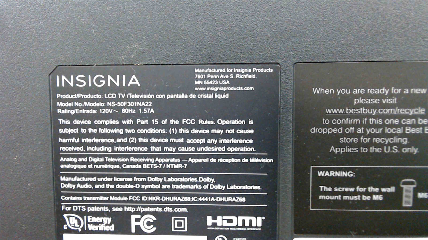 Insignia NS-50F301NA22 50" F30 Series Smart LED TV – Works Great, No Remote