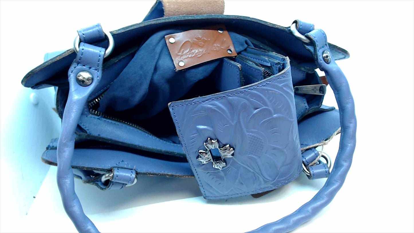 Patricia Nash Purple Tooled Leather Handbag & Matching Wallet Set – Floral Embossed Crossbody Tote